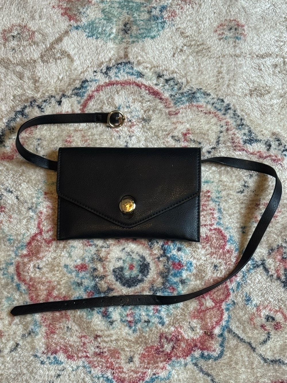 Zara Black Leather Envelope Belt Bag with Gold Button